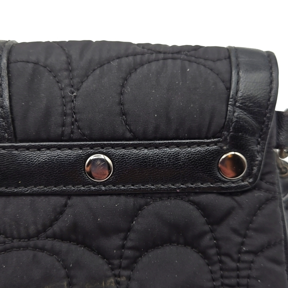 COACH Wristlet Puffer Black Material w/ Signature C Print Chrome Belt Closure - Picture 8 of 9